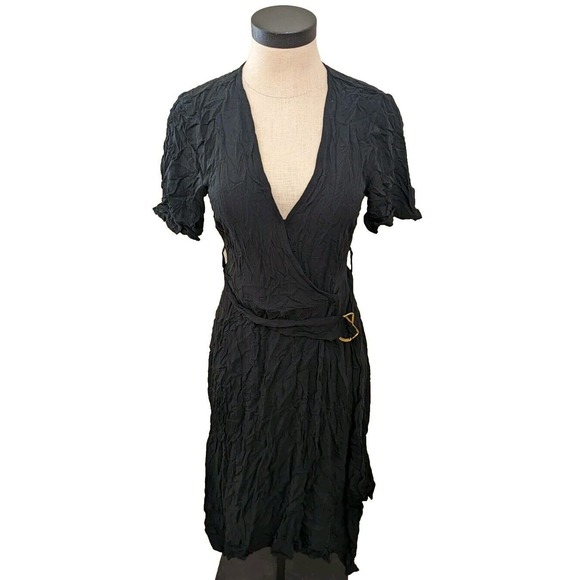 Banana Republic NEW Wrap Dress Black Size 4 Petite Short Sleeve Belt - Picture 1 of 7